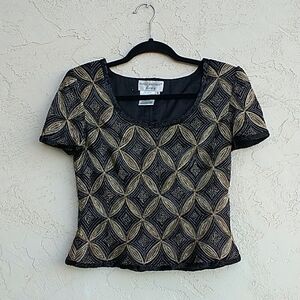 PAPELL BOUTIQUE Evening 100% Silk Sequins Top Size S